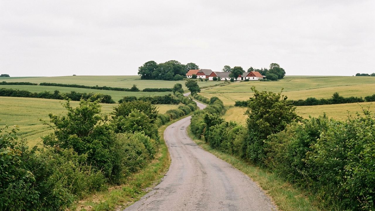 rolling farmland, signed routes and short crossings in the Danish belt